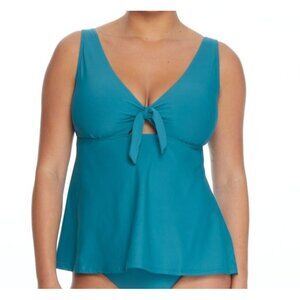 Birdsong Bare Necessities Size 34G Underwire Teal Blue Tie Front Tankini Swim